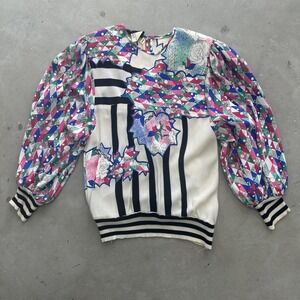 Vintage 1980s Diane Fres Funky Colorful Sweater Great‎ Sleeves Multicolored Sz S